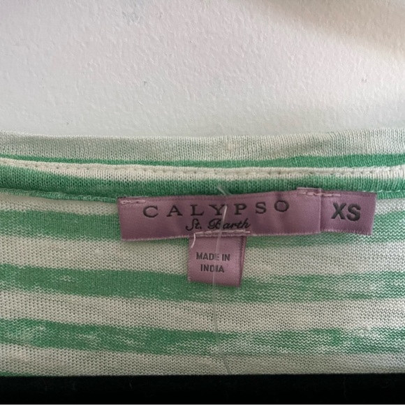 Calypso St. Barth Green and White Linen Short Sleeve Tee Womens Sz XS EUC - Picture 2 of 14